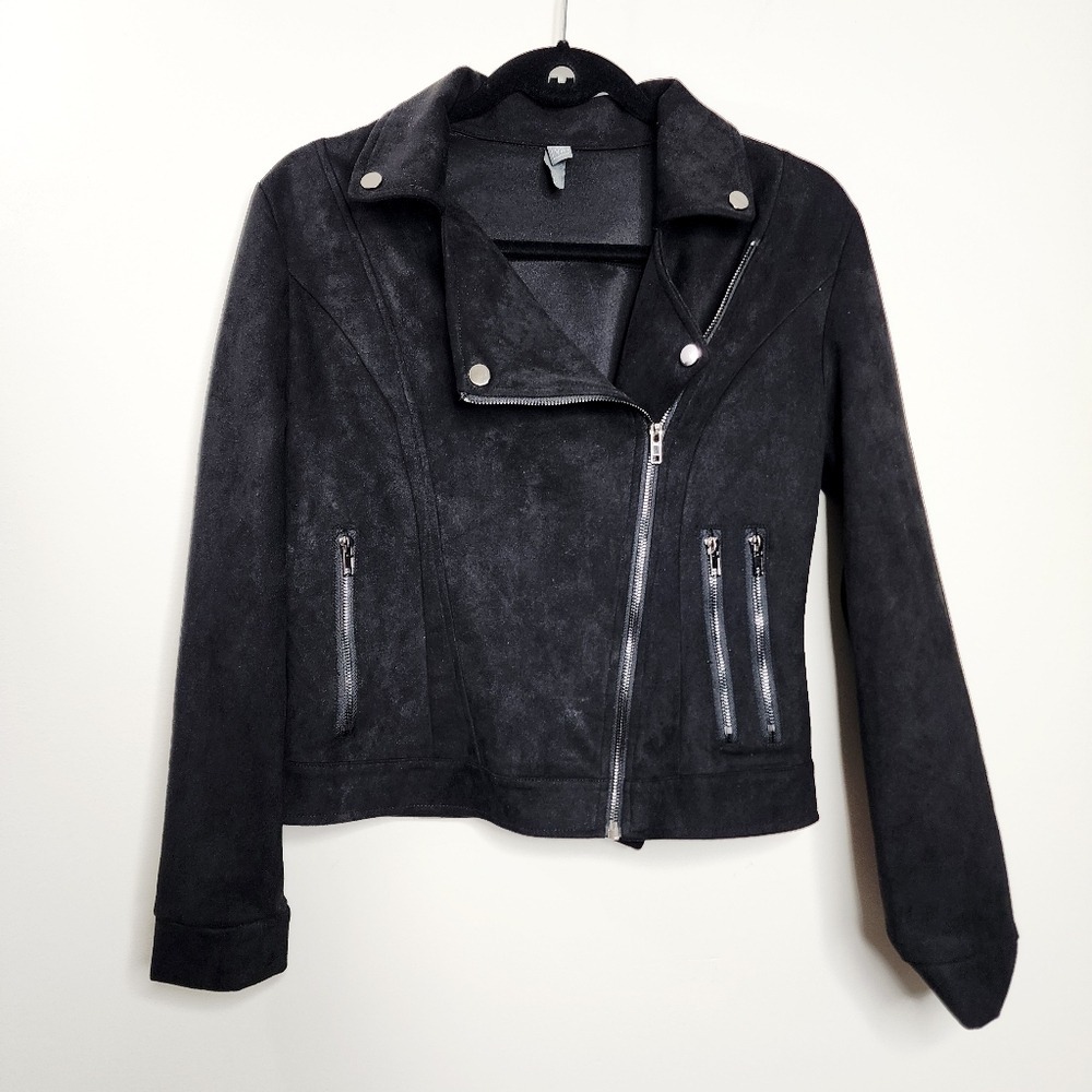 Alya Faux Suede Moto‎ Jacket Small Polyester Black